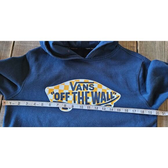 Vans Boys Hoodie Large Navy Blue Off The Wall Logo Pullover Sweatshirt Checker - Picture 6 of 8
